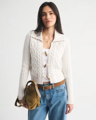 Abercrombie & Fitch Cable-knit Collared Cardigan In White