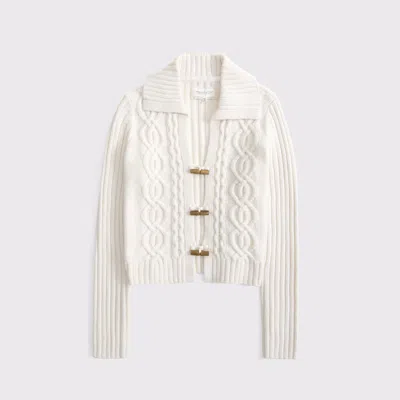 Abercrombie & Fitch Cable-knit Collared Cardigan In White