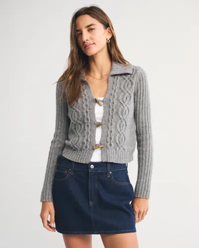 Abercrombie & Fitch Cable-knit Collared Cardigan In Gray