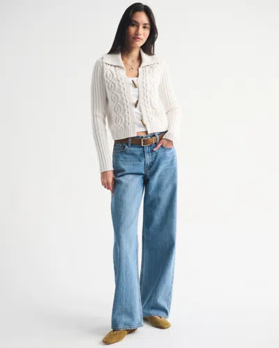 Abercrombie & Fitch Cable-knit Collared Cardigan In White