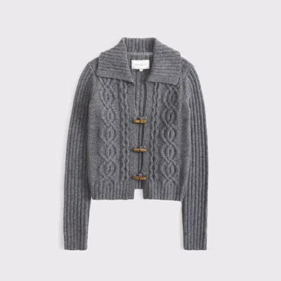 Abercrombie & Fitch Cable-knit Collared Cardigan In Gray