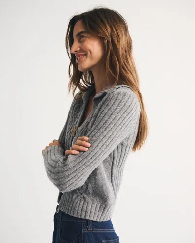 Abercrombie & Fitch Cable-knit Collared Cardigan In Gray