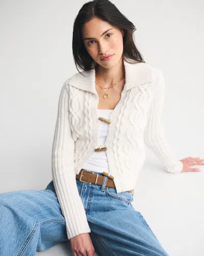 Abercrombie & Fitch Cable-knit Collared Cardigan In White