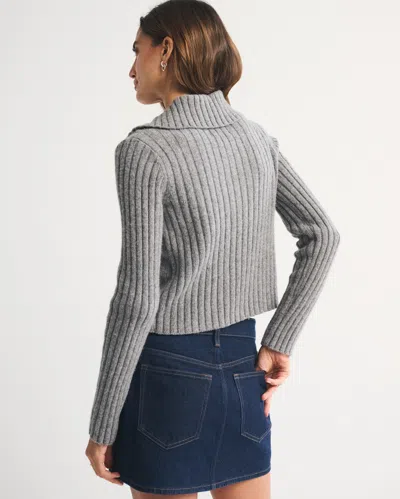 Abercrombie & Fitch Cable-knit Collared Cardigan In Gray