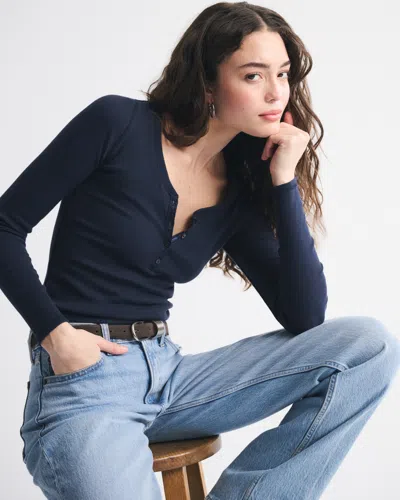 Abercrombie & Fitch Long-sleeve Rib Henley In Blue