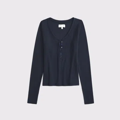 Abercrombie & Fitch Long-sleeve Rib Henley In Blue