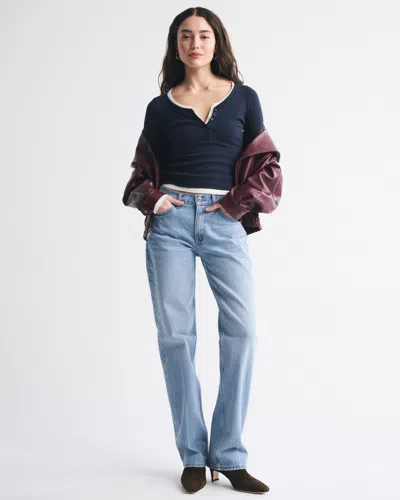 Abercrombie & Fitch Long-sleeve Rib Henley In Blue