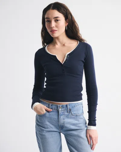 Abercrombie & Fitch Long-sleeve Rib Henley In Blue