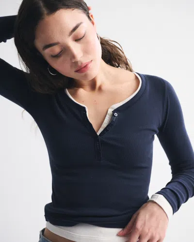 Abercrombie & Fitch Long-sleeve Rib Henley In Blue