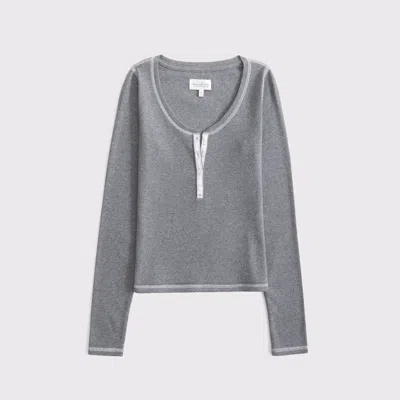 Abercrombie & Fitch Long-sleeve Rib Henley In Gray