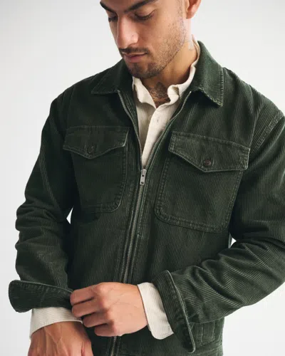 Abercrombie & Fitch Corduroy Zip Shirt Jacket In Green