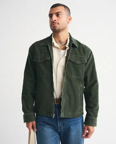 Abercrombie & Fitch Corduroy Zip Shirt Jacket In Green