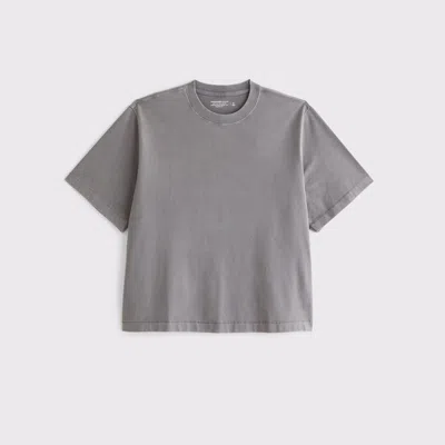 Abercrombie & Fitch Premium Heavyweight Cropped Tee In Gray