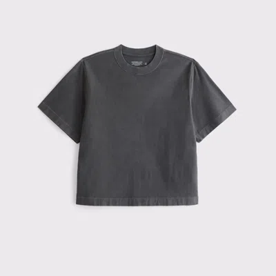 Abercrombie & Fitch Premium Heavyweight Cropped Tee In Gray