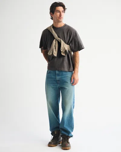 Abercrombie & Fitch Premium Heavyweight Cropped Tee In Gray