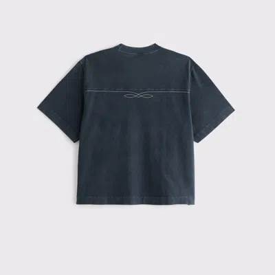 Abercrombie & Fitch Premium Heavyweight Cropped Tee In Blue