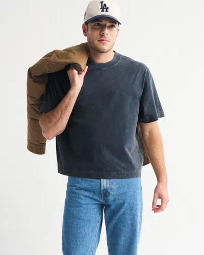 Abercrombie & Fitch Premium Heavyweight Cropped Tee In Blue