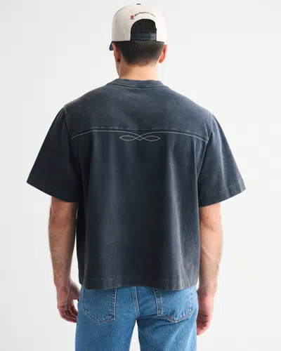 Abercrombie & Fitch Premium Heavyweight Cropped Tee In Blue