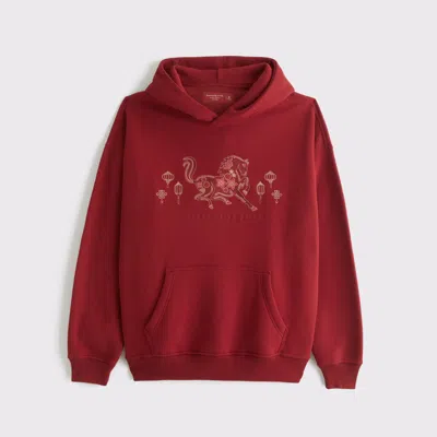Abercrombie & Fitch Lunar New Year Logo Popover Hoodie In Red
