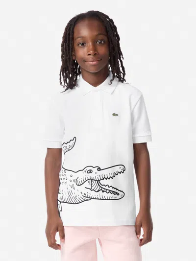 Lacoste Boys Petit Pique Icon Polo Shirt In White