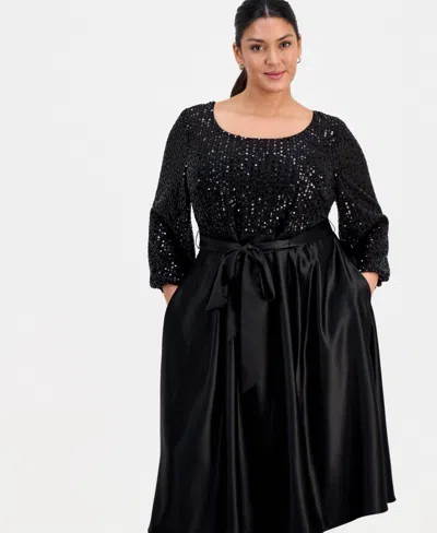 Alex Evenings Plus Size Sequin-bodice Midi Dress In Black