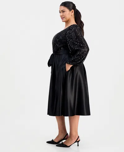 Alex Evenings Plus Size Sequin-bodice Midi Dress In Black