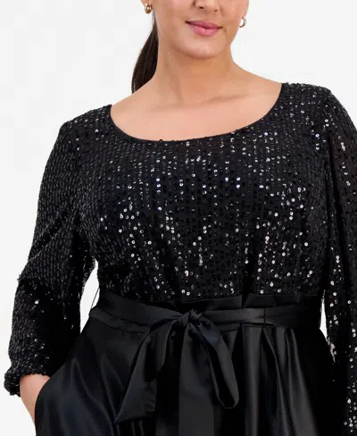Alex Evenings Plus Size Sequin-bodice Midi Dress In Black