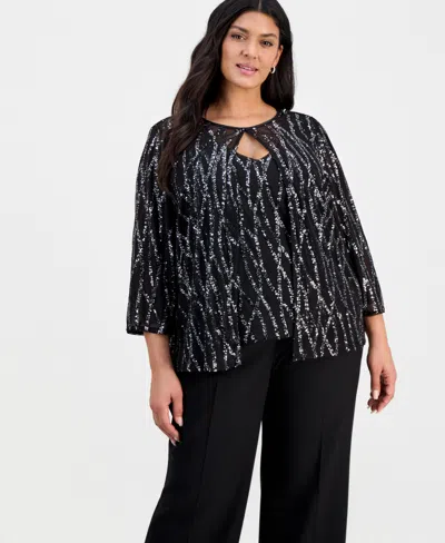 Alex Evenings Plus Size Sequin Jacket And Tank Set In Multi