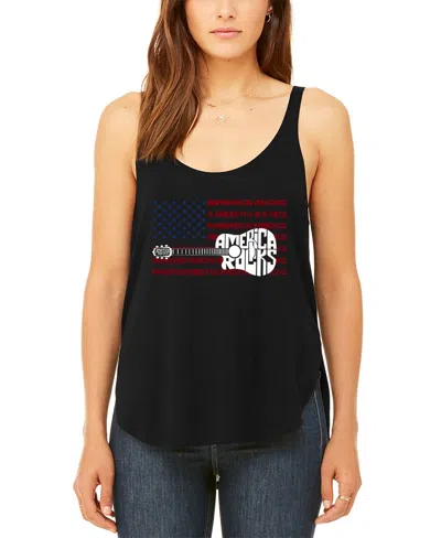 La Pop Art Women's America Rocks Premium Word Art Flowy Tank Top In Black