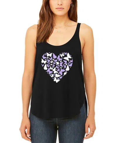 La Pop Art Women's Butterfly Heart Premium Word Art Flowy Tank Top In Black