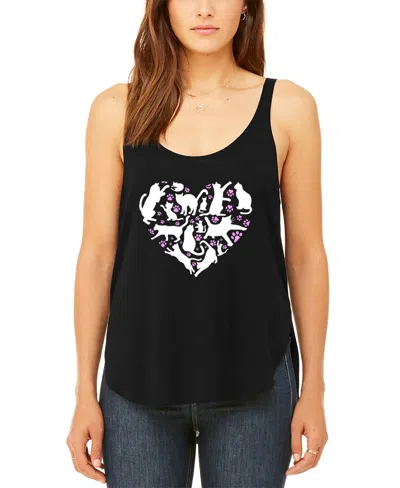 La Pop Art Women's Cat Heart Premium Word Art Flowy Tank Top In Black
