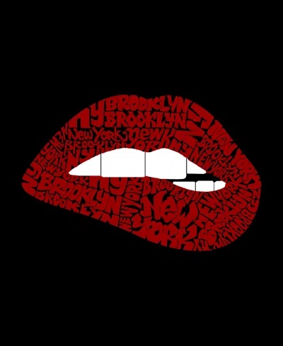 La Pop Art Women's Brooklyn Lips Premium Word Art Flowy Tank Top In Black