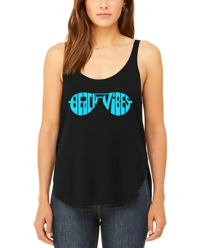 La Pop Art Women's Beach Vibes Premium Word Art Flowy Tank Top In Black