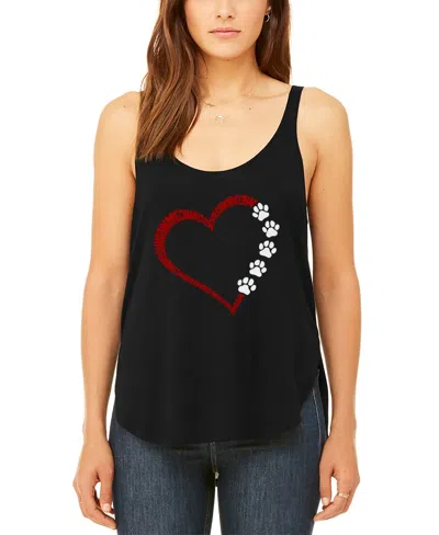 La Pop Art Women's Meow Heart Premium Word Art Flowy Tank Top In Black