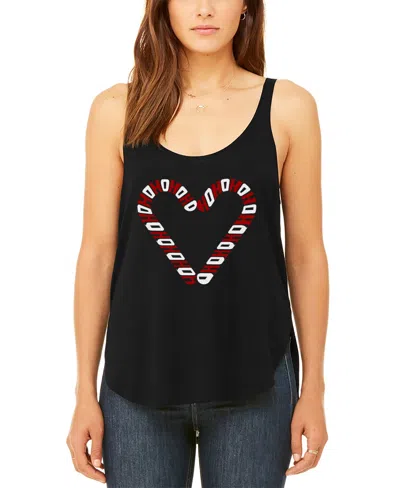La Pop Art Women's Candy Canes Premium Word Art Flowy Tank Top In Black