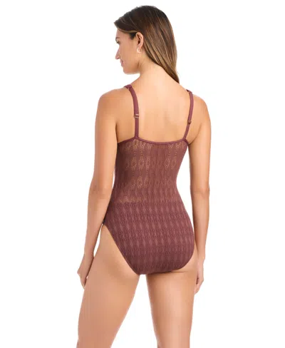 Bleu Rod Beattie Women's Sunkissed Crochet Over-the-shoulder Swimsuit In Brown