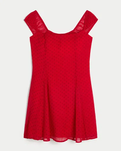 Hollister Flocked Chiffon Mini Dress In Red