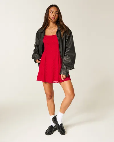 Hollister Flocked Chiffon Mini Dress In Red
