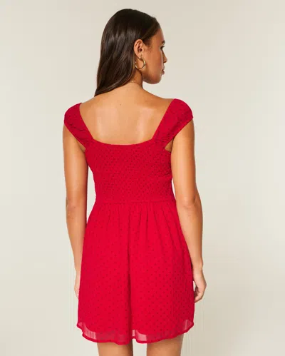 Hollister Flocked Chiffon Mini Dress In Red