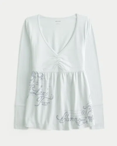 Hollister Long-sleeve Pinch Bust Graphic Babydoll Top In Gray