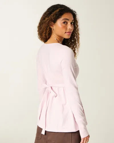 Hollister Long-sleeve Pinch Bust Graphic Babydoll Top In Pink