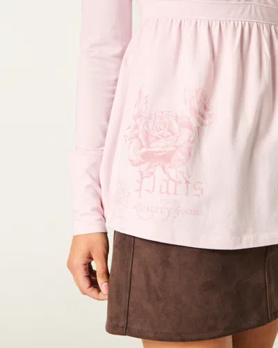 Hollister Long-sleeve Pinch Bust Graphic Babydoll Top In Pink