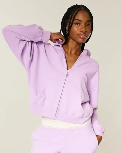 Hollister Feel Good Graphic Easy Zip-up Hoodie In Purple