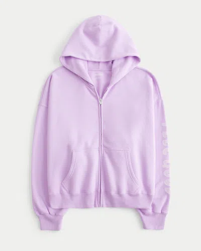 Hollister Feel Good Graphic Easy Zip-up Hoodie In Purple