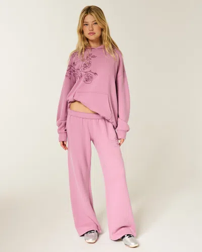 Hollister Sparkle Rose Graphic Wide-leg Sweatpants In Pink