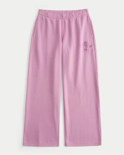 Hollister Sparkle Rose Graphic Wide-leg Sweatpants In Pink