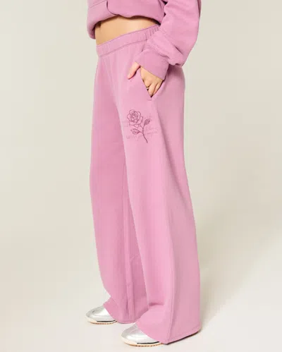 Hollister Sparkle Rose Graphic Wide-leg Sweatpants In Pink