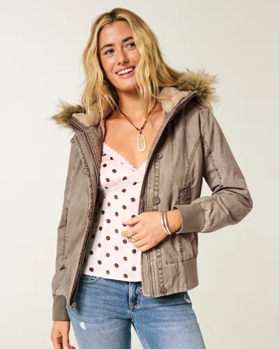 Hollister Faux Fur-lined Bomber Jacket In Green