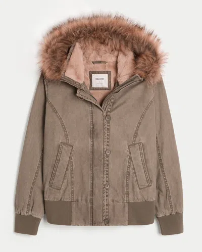 Hollister Faux Fur-lined Bomber Jacket In Green