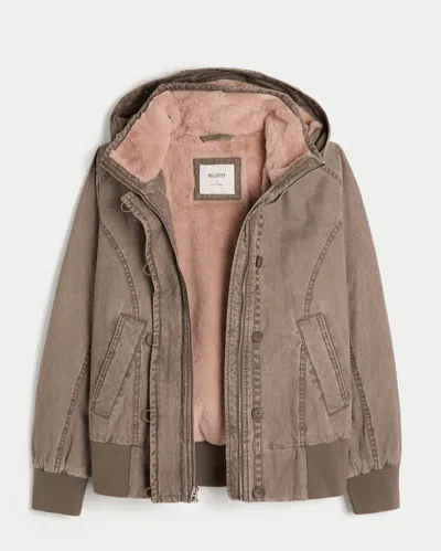 Hollister Faux Fur-lined Bomber Jacket In Green